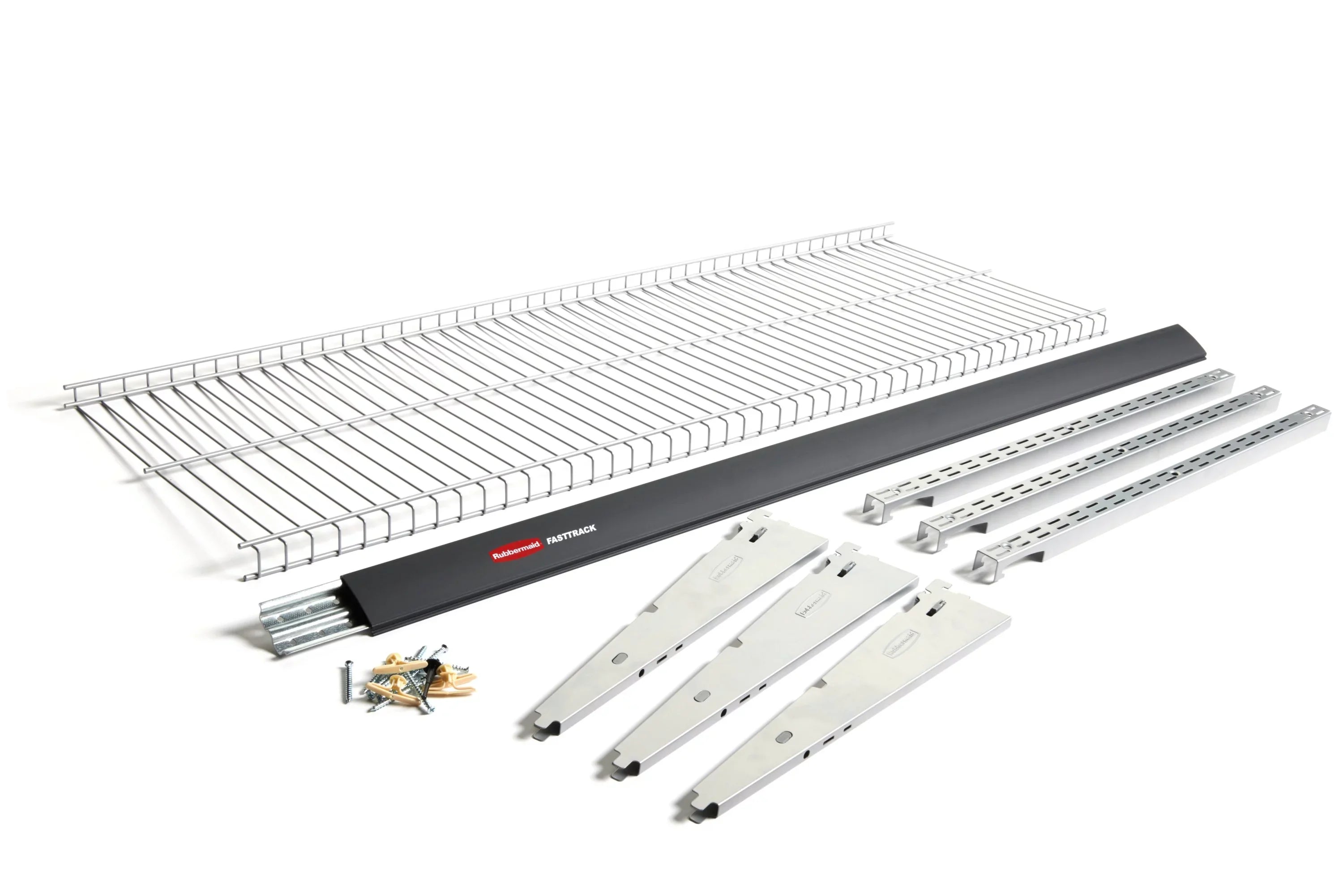 Rubbermaid Fast Track Garage 9-Piece Steel Wire Shelf Starter Kit, Track Storage System