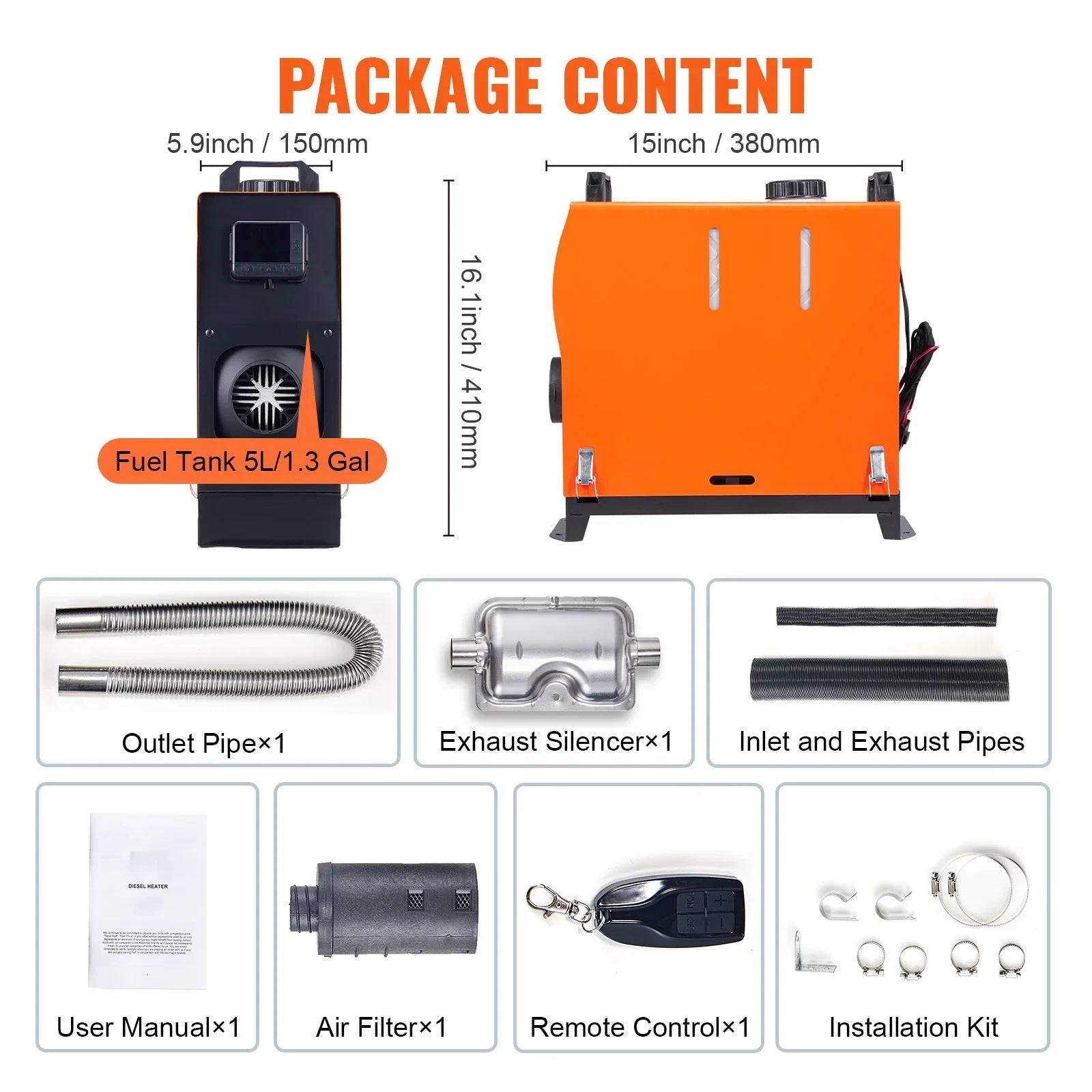 SKYSHALO Diesel Air Heater, 12V 8KW Integrated Diesel Heater with Remote Control and LCD Display, 5L Tank Portable Diesel Parking Heater, Rapid Heating for RV Trailer Camper Boat and Indoor