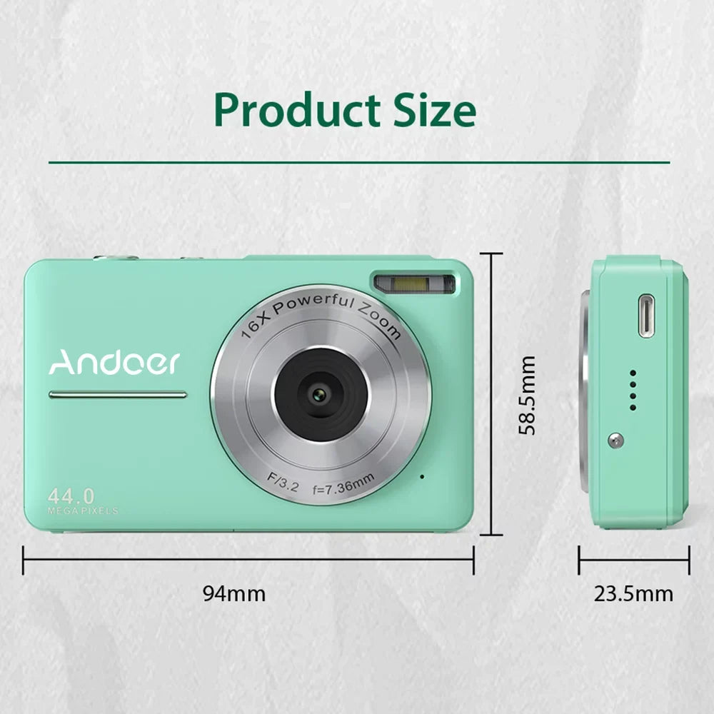Andoer Portable 1080P Digital Video Camcorder 44MP Auto Focus 2.5 IPS Monitor 16X Digital Zoom -shake Face Detect Smile Capture with 32GB Memory 2pcs Batteries Christmas Gift for Teens