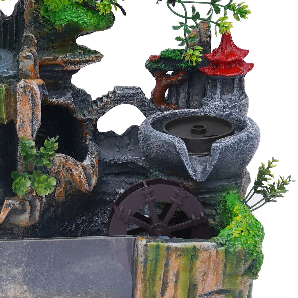 Miumaeov Desktop Simulation Rockery Fountain Ornament Small Liquid Landscape Countertop Decoration Fish Tank with Led Light Atomizing Humidifier Effect for Office Home Bedroom