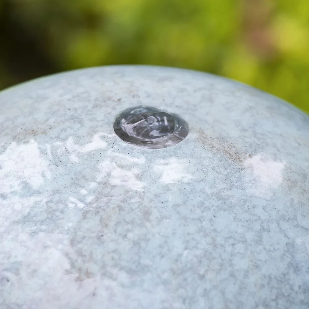 CoSoTower 13X13X44" Tall Contemporary Sphere Outdoor Liquid Fountain, Cement/Concrete Outdoor Fountain, Antique Blue Raindrop Fluid Feature with Light for Garden, Lawn, Deck & Patio