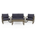 GDF Studio Johnlucas Outdoor Acacia Wood 4 Seater Chat Set with Cushions, Gray and Dark Gray