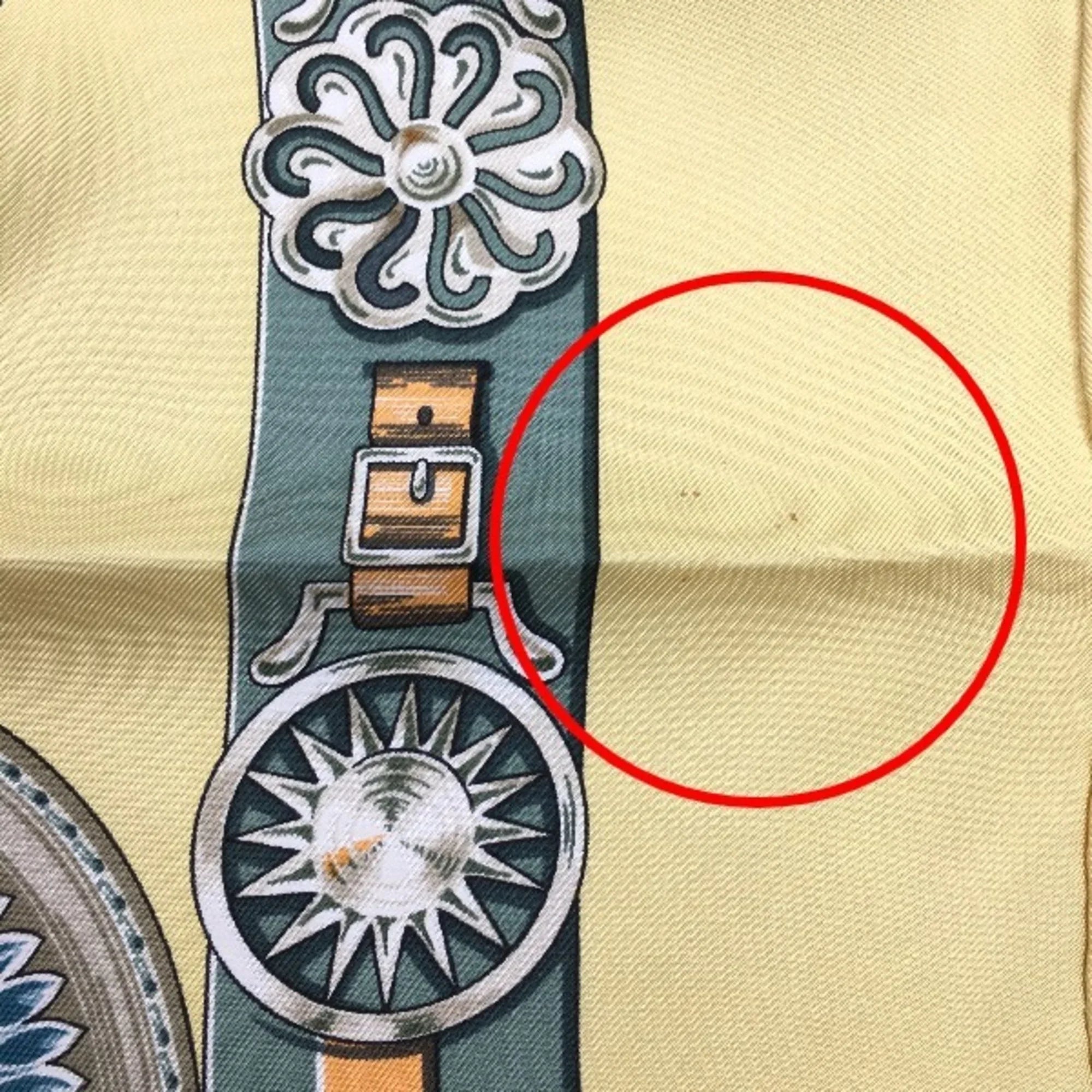 Pre-Owned HERMES Taima Kare90 100% Silk Hermes Yellow Scarf (Fair)