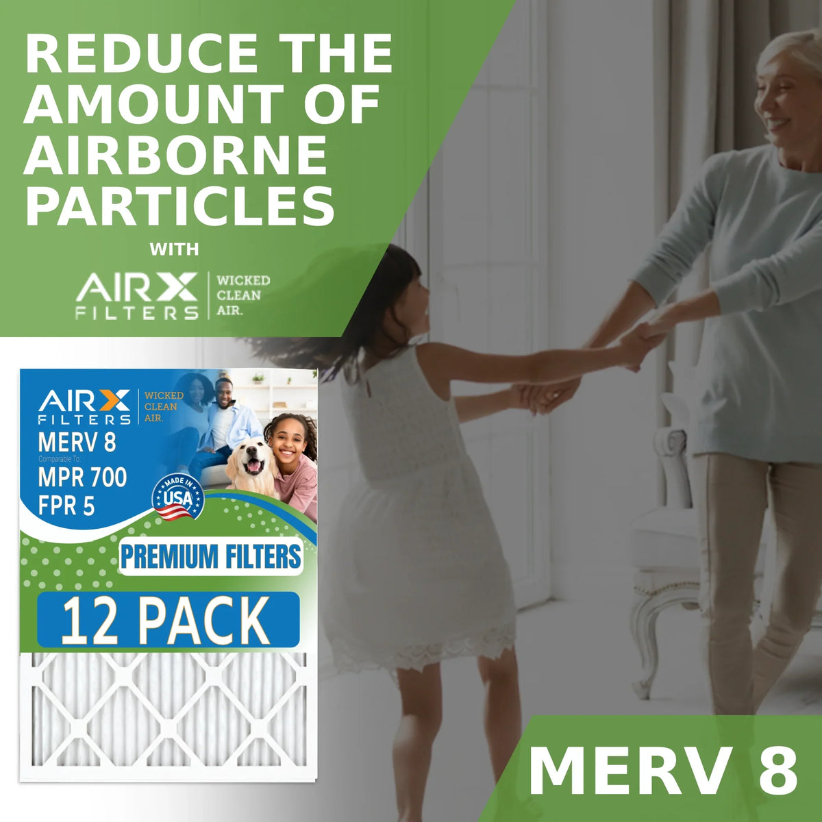 12x30x1 Air Filter MERV 8 Rating, 12 Pack of Furnace Filters Comparable to MPR 700 & FPR 5 - Made in USA by AIRX FILTERS WICKED CLEAN AIR.