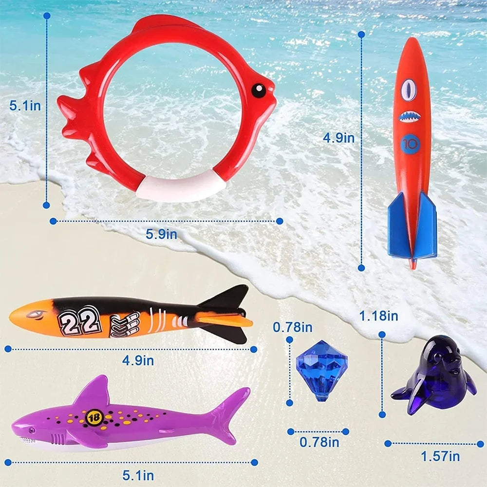 Playoza Summer Pool Diving Swimming Toys for Kids,Fun Swim Games Set, Fluid Dive Gifts with Storage Bag,20 Pack Swimming Pool Toys Swim Learning & Diving Skill Development for Boys Girls