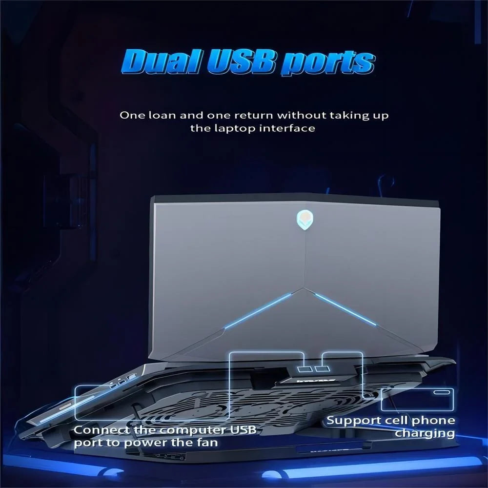 12-17.3 inch Notebook Cooling Pad Gaming Mobile pc Cooler, Adjustable Height Notebook Fan Cooling Stand with 6 Quiet Cooling Fans for Notebook,2 USB Port & LCD Display