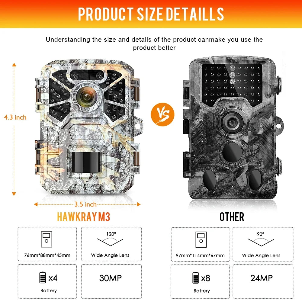 2 Pack Trail Camera, 30MP 2k Game Camera with Infrared Night Vision Wildlife Surveillance, Farm Monitoring, Fluid Hunting Trail Monitor with 120° Wide Angle Lens