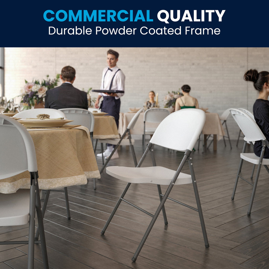 Flash Furniture HERCULES Series 330 lb. Capacity Granite White Plastic Folding Chair with Charcoal Frame