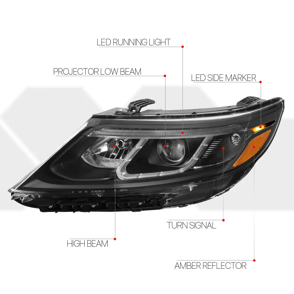 Black Housing Projector Headlight Amber Reflector for 14-15 Kia Sorento EX/SX