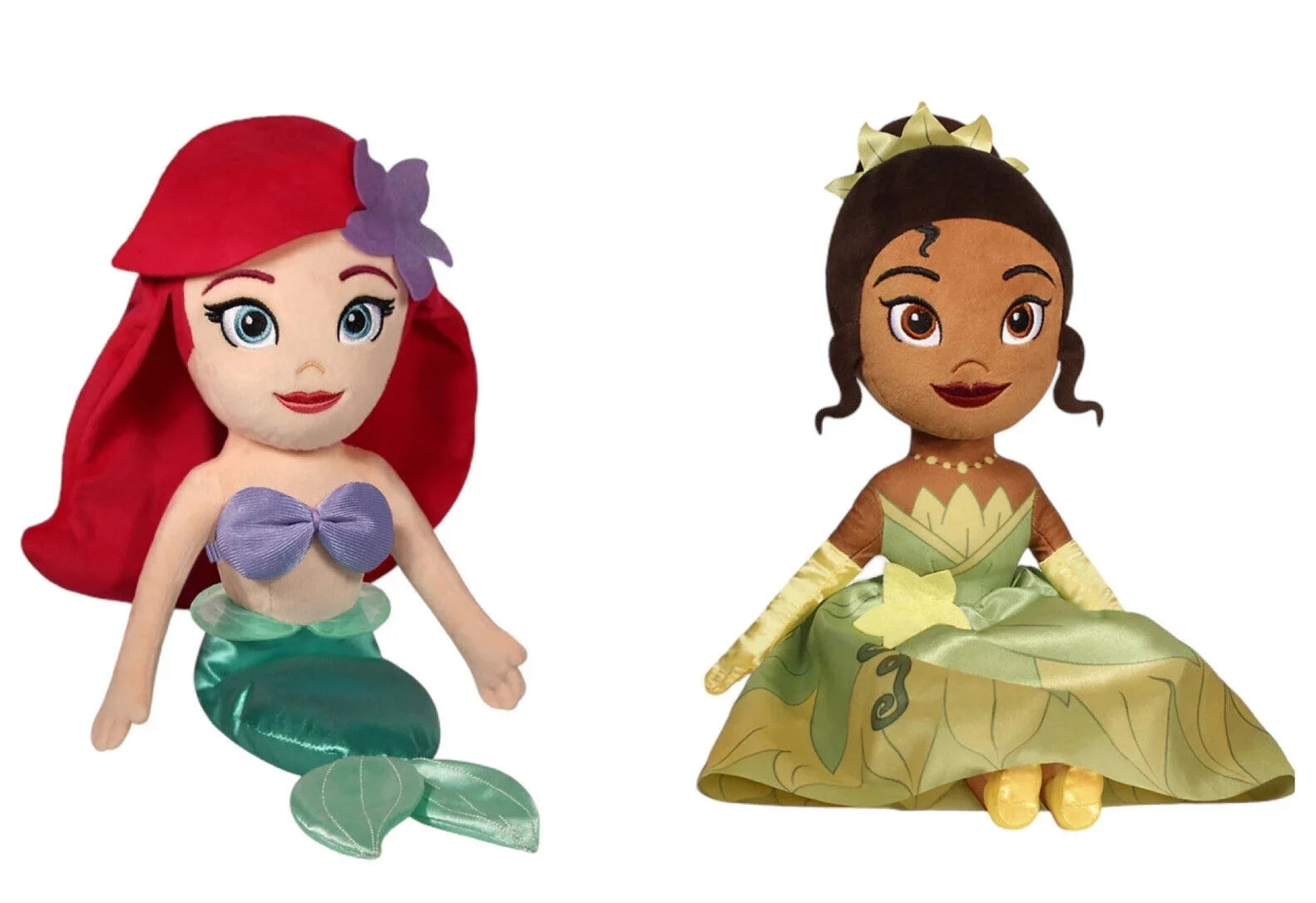 Tiana & Ariel 13” High Quality Plush Doll Princess & The Frog Little Mermaid Set New