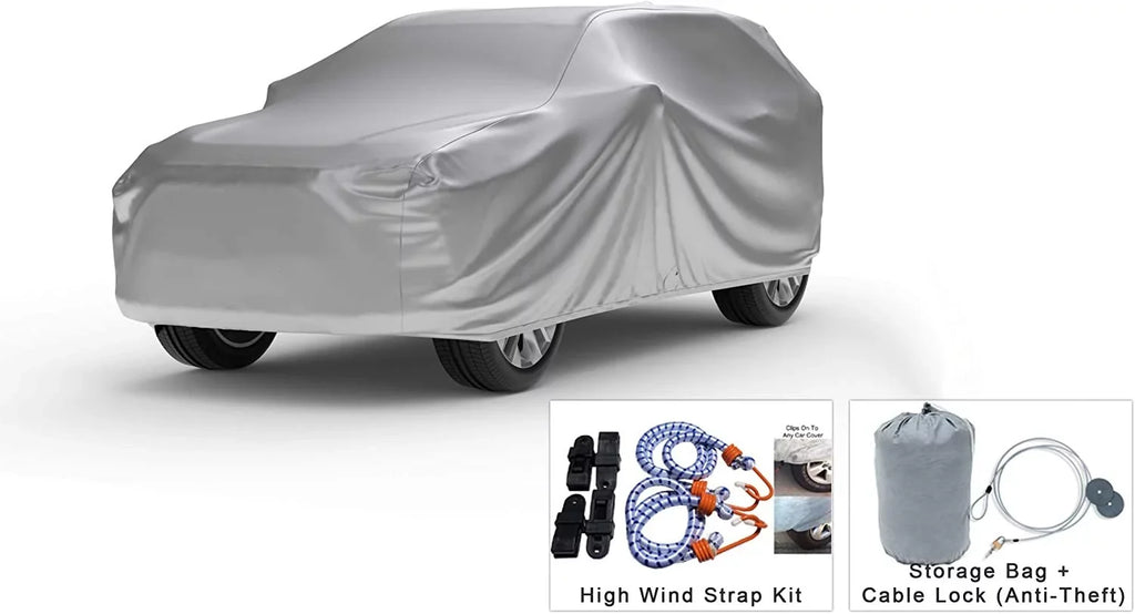Weatherproof SUV Cover Compatible With 2016 Volvo XC60 - Outdoor & Indoor - Protect From Rain Liquid Snow, Sun - Tough - Fleece Lining - Includes Anti-Theft Cable Lock, Storage Bag & Wind Straps