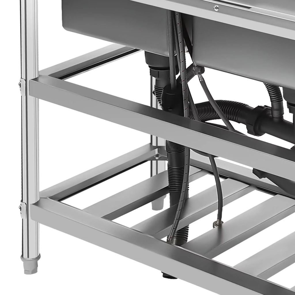 Wuzstar Commercial Utility Sink, Stainless Steel Double Bowl Kitchen Sink with Hot and Cold High Faucet