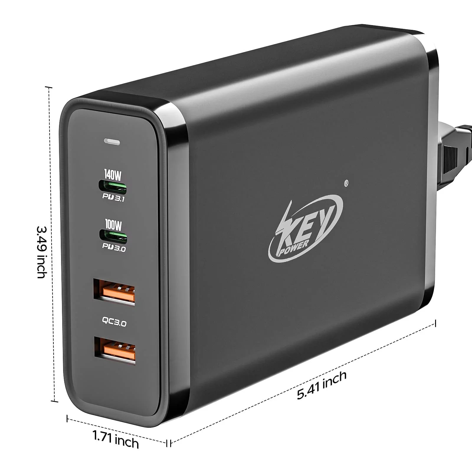 Key Power 245W USB C Charger Station, 140W PD 3.1 GaN Type C Power Adapter with 4Port Fast Charge for Macbook Air/ Pro 16", XPS, iPad, iPhone, Galaxy, Steam Deck