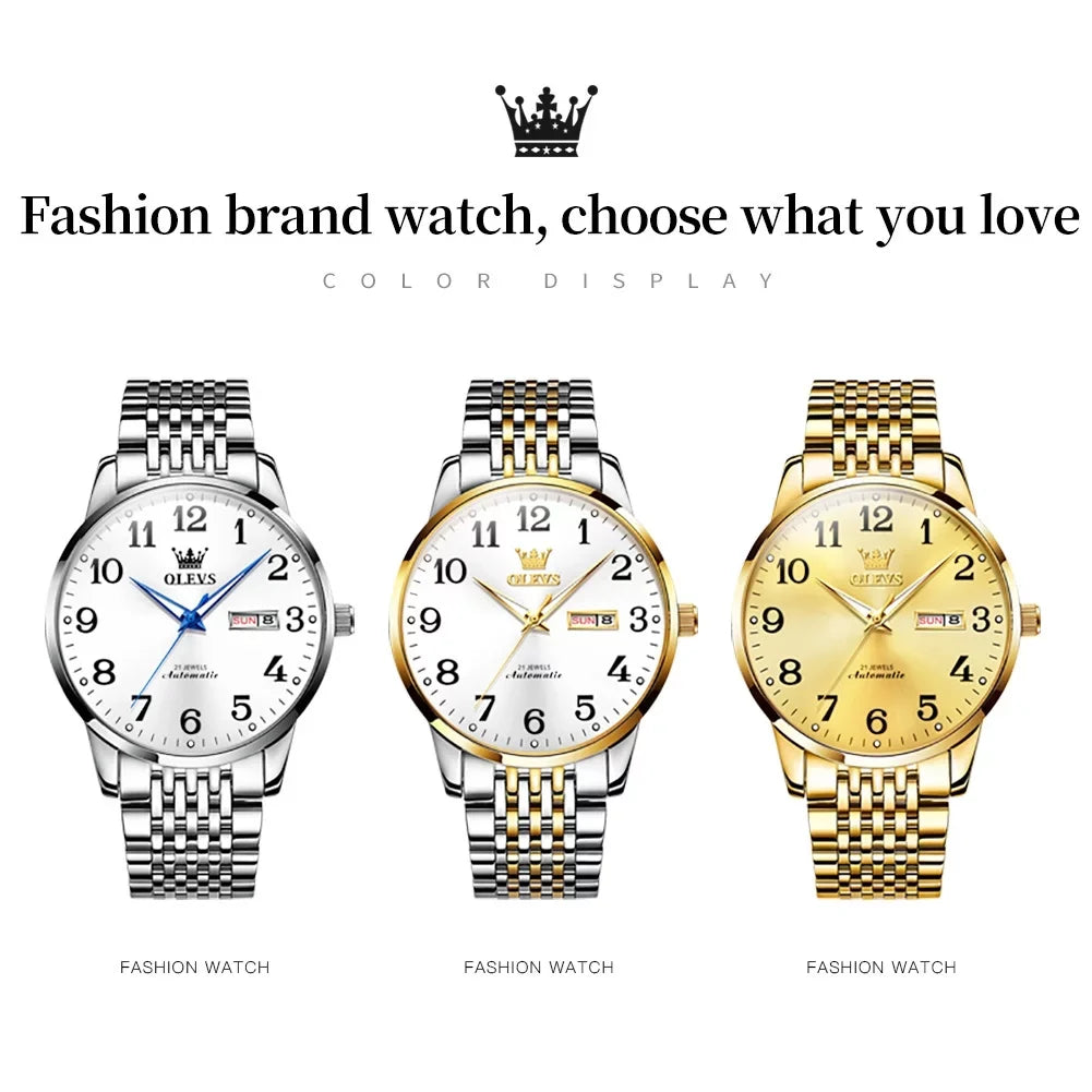OLEVS Gold Watch for Men Self Winding Large Face Arabic Numerals Dial Easy Reader Liquid Reloj Para Hombre, Gifts for Men, Male Adult Wristwatch