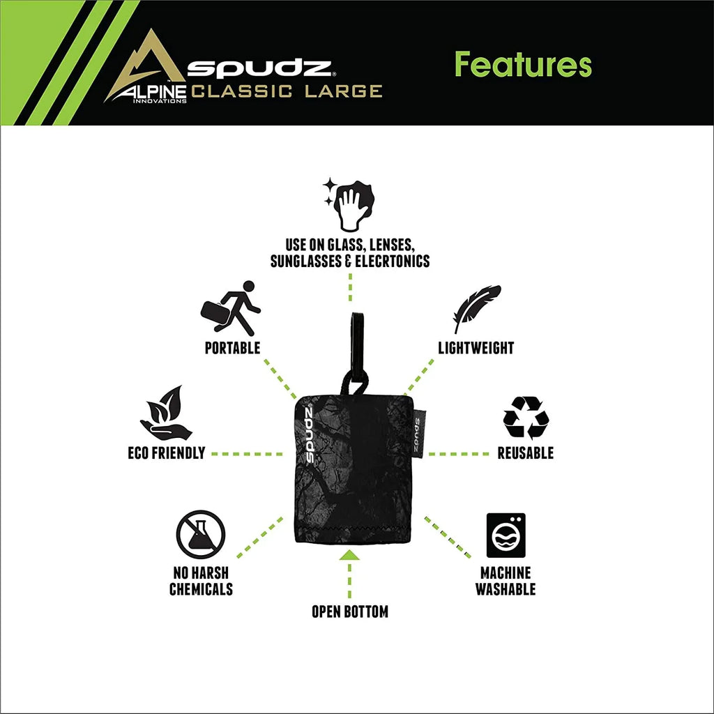 SPUDZ Classic | Microfiber Cloth Monitor Cleaner and Lens Cleaner | Open Bottom | Stealth Shadow| 10 x 10 Inches