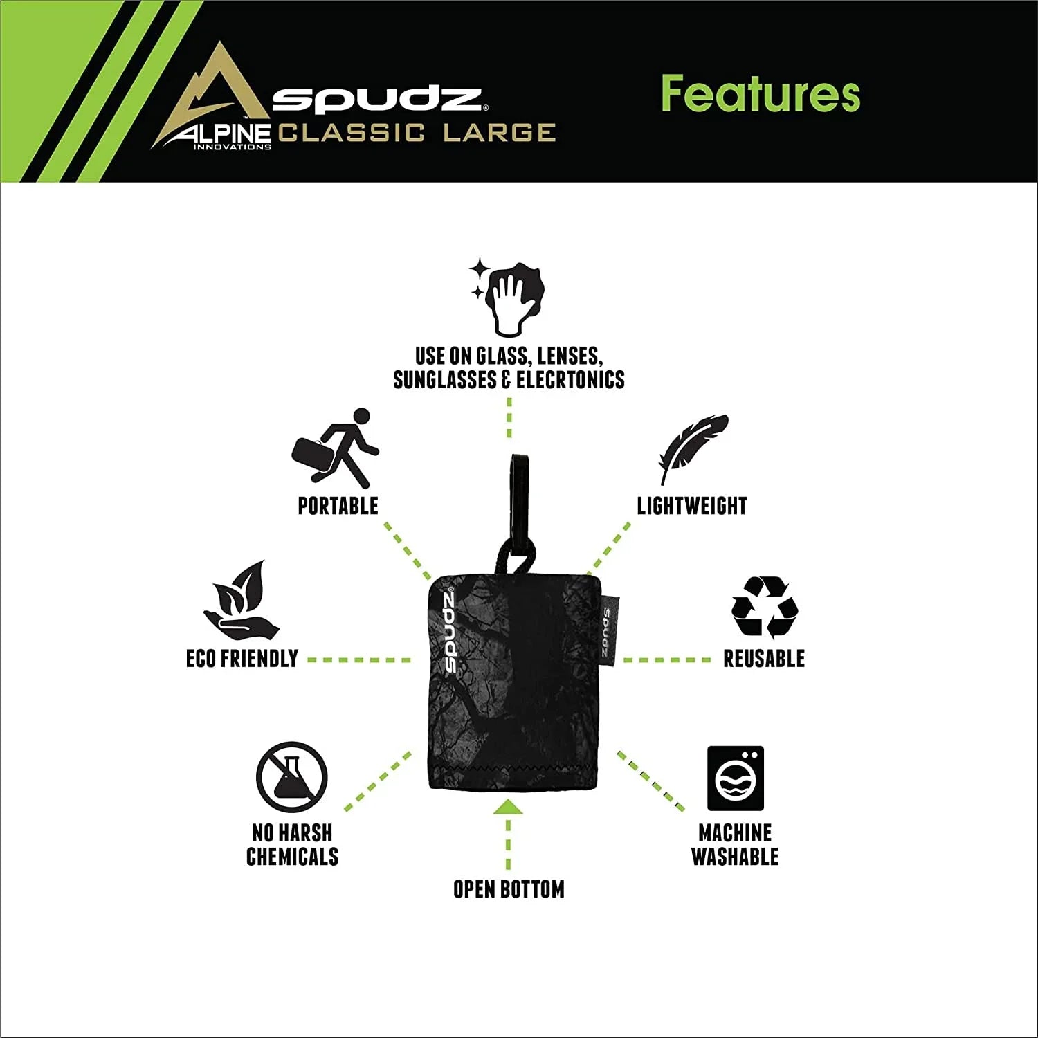 SPUDZ Classic | Microfiber Cloth Monitor Cleaner and Lens Cleaner | Open Bottom | Stealth Shadow| 10 x 10 Inches