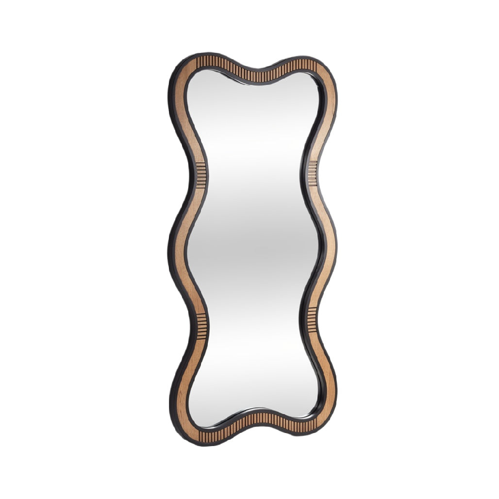 Modern Wavy Wooden Framed Mirror: Contemporary Decorative Accent