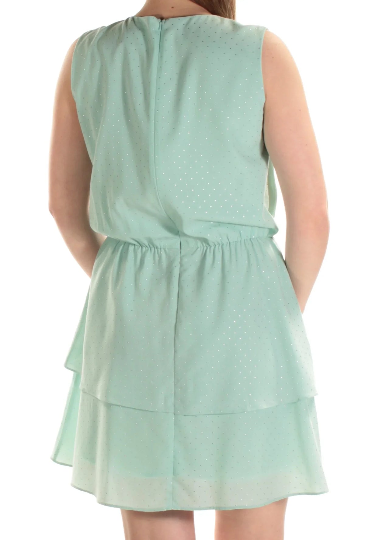 CYNTHIA ROWLEY Womens Green Sleeveless Crew Neck Above The Knee Fit + Flare Dress M
