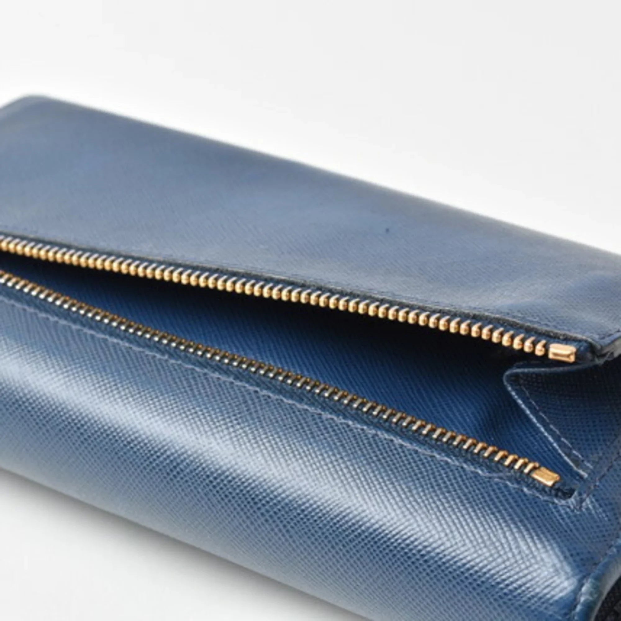 Pre-Owned Prada wallet PRADA long 1MH132 BLUETTE blue SAFFIANO FIOCCO embossed leather (Good)