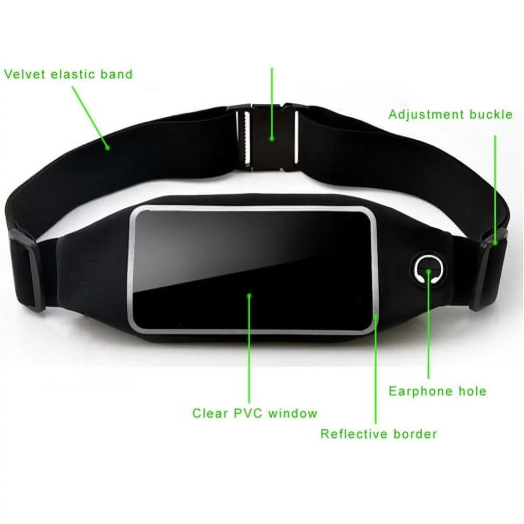 Black Sport Workout Belt Waist Bag Case w Headset OEM 3.5mm Handsfree Earphones A6Z for ZenFone Max Plus M1, ROG Phone, AR 5z 4 Pro 3 Max 2E 2 - Blackberry Z30, Priv, DTek50, Leap, Motion