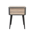 Modern Minimalist Nightstand with Wood Finish and Black Legs