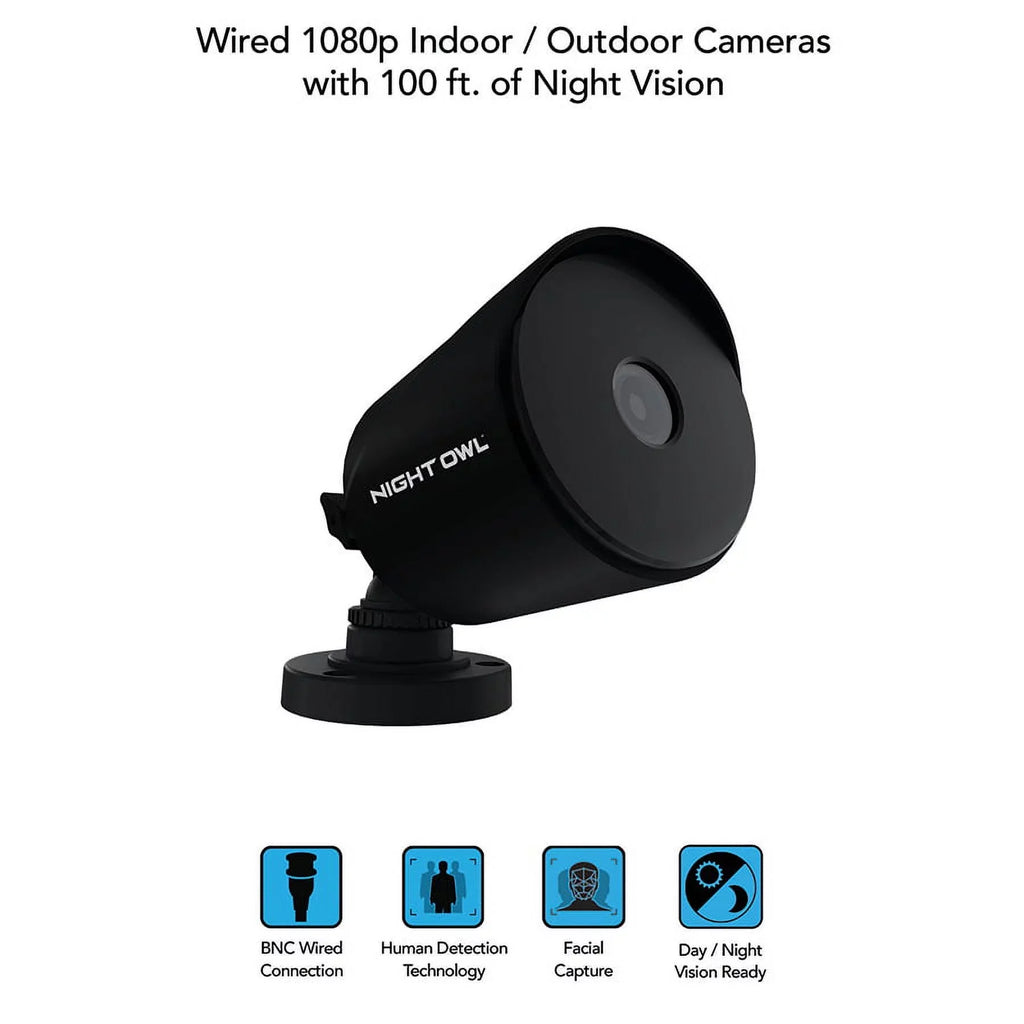 Night Owl Security Camera System CCTV, 8 Channel DVR with 1TB Hard Drive, 4 Wired 1080p HD Surveillance Bullet Cameras, Indoor Outdoor Cameras with Night Vision