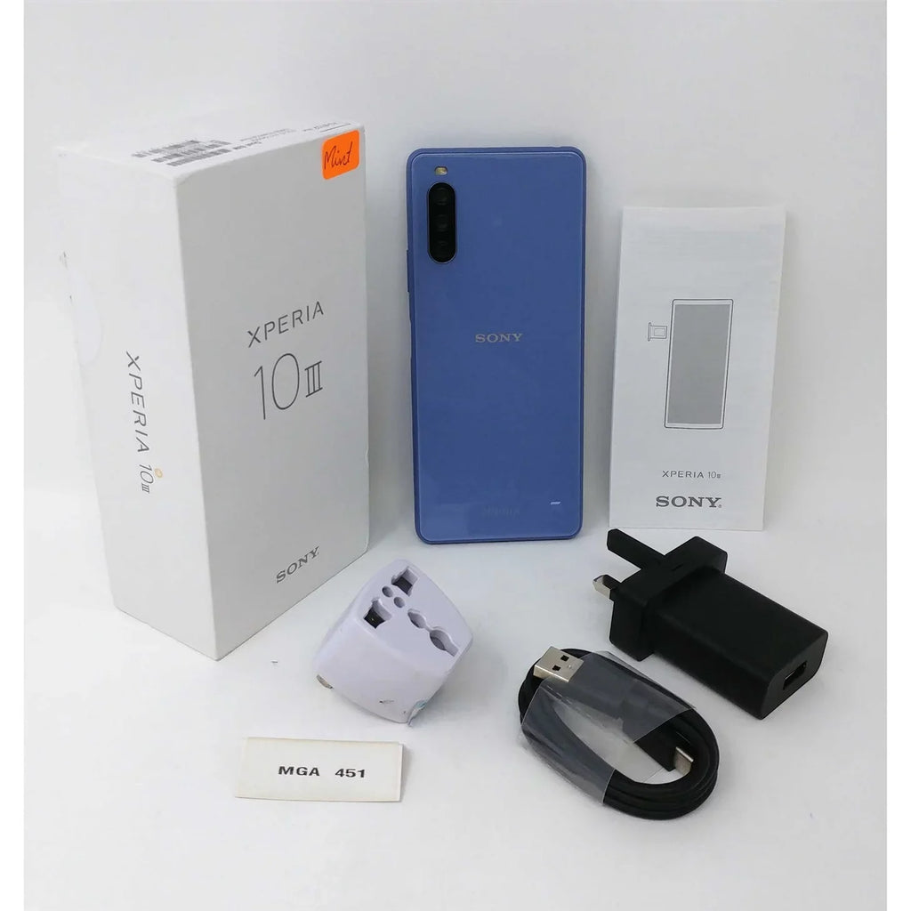 Pre-Owned Xperia 10 III 5G 128GB XQ-BT52 6GB RAM GSM Factory Unlocked Smartphone - Blue (Like New)