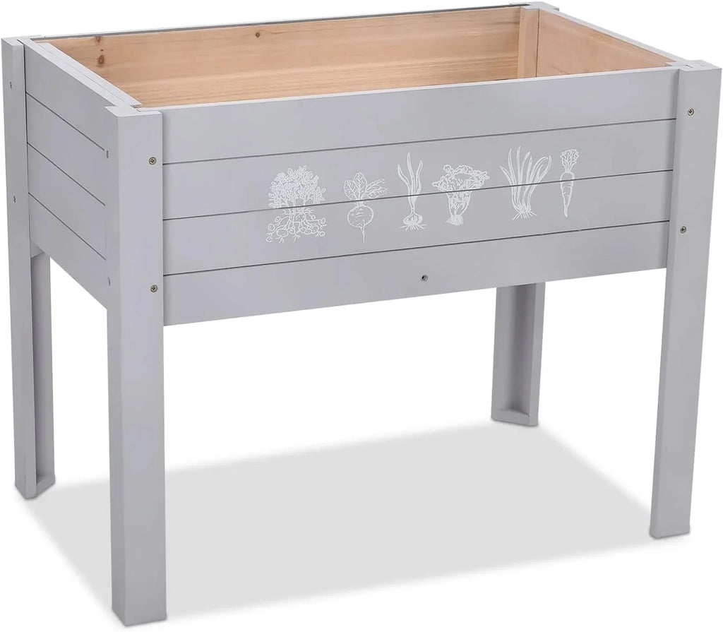 Kids Raised Garden Bed, 30 x 24 x 18 Inch Wooden Elevated Raised Garden Bed for Kids Outdoor Raised Planter Box for Vegetables Grass Lawn Yard, Light Grey