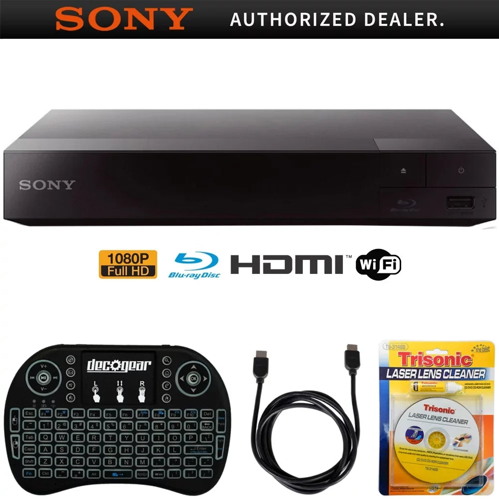 BDP-S3700 Streaming Blu-ray Disc Player with Wi-Fi + Accessories Bundle Includes, 2.4GHz Wireless Backlit Keyboard with Touchpad, 6ft HDMI Cable and Laser Lens Cleaner for DVD/CD Players