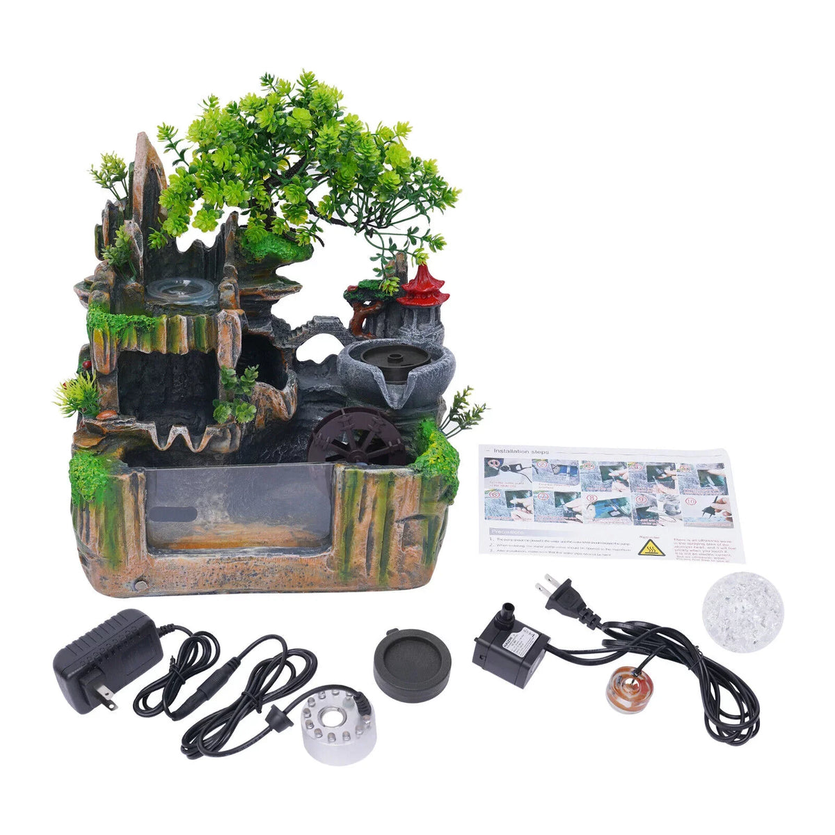 Miumaeov Desktop Simulation Rockery Fountain Ornament Small Liquid Landscape Countertop Decoration Fish Tank with Led Light Atomizing Humidifier Effect for Office Home Bedroom