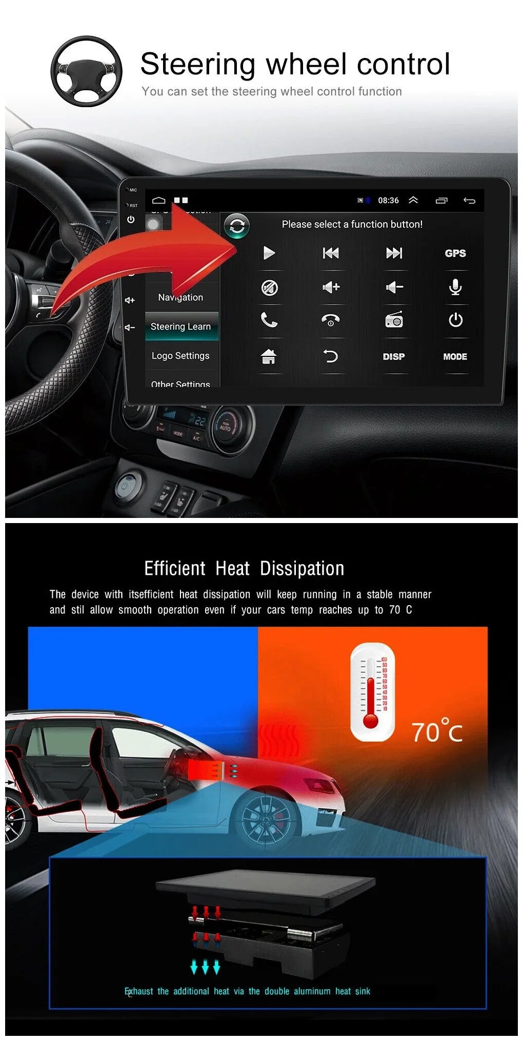 Android 2+32GB Car Stereo Wireless Carplay Android Auto Double Din Radio 10.1" 1280*720 IPS Display WiFi GPS Navigation Bluetooth USB FM/RDS Receiver AHD Backup Camera