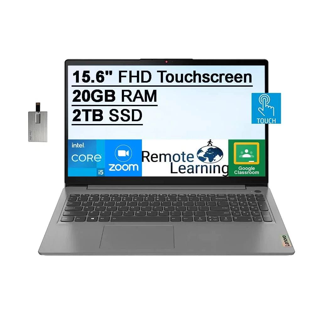2021 Ideapad 3 15.6" FHD Display Notebook Computer, Core i5-1135G7, 20GB RAM, 2TB PCIe SSD, Backlit Keyboard, Iris Xe Graphics, HD Webcam, Dolby Audio, Win 11S, Grey, 32GB USB Card