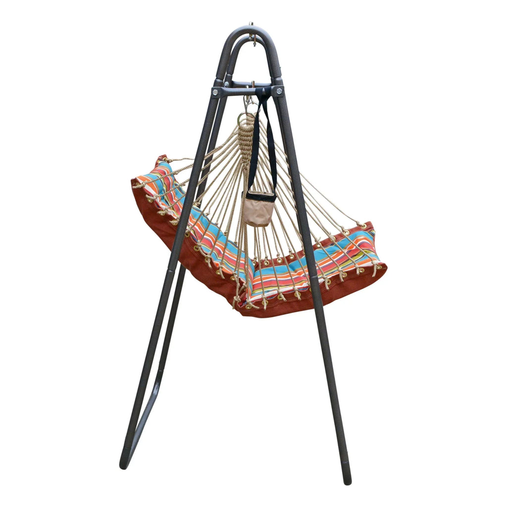 The Hamptons Collection 64" Blue and Orange Polyester Soft Comfort Hammock Chair with Stand