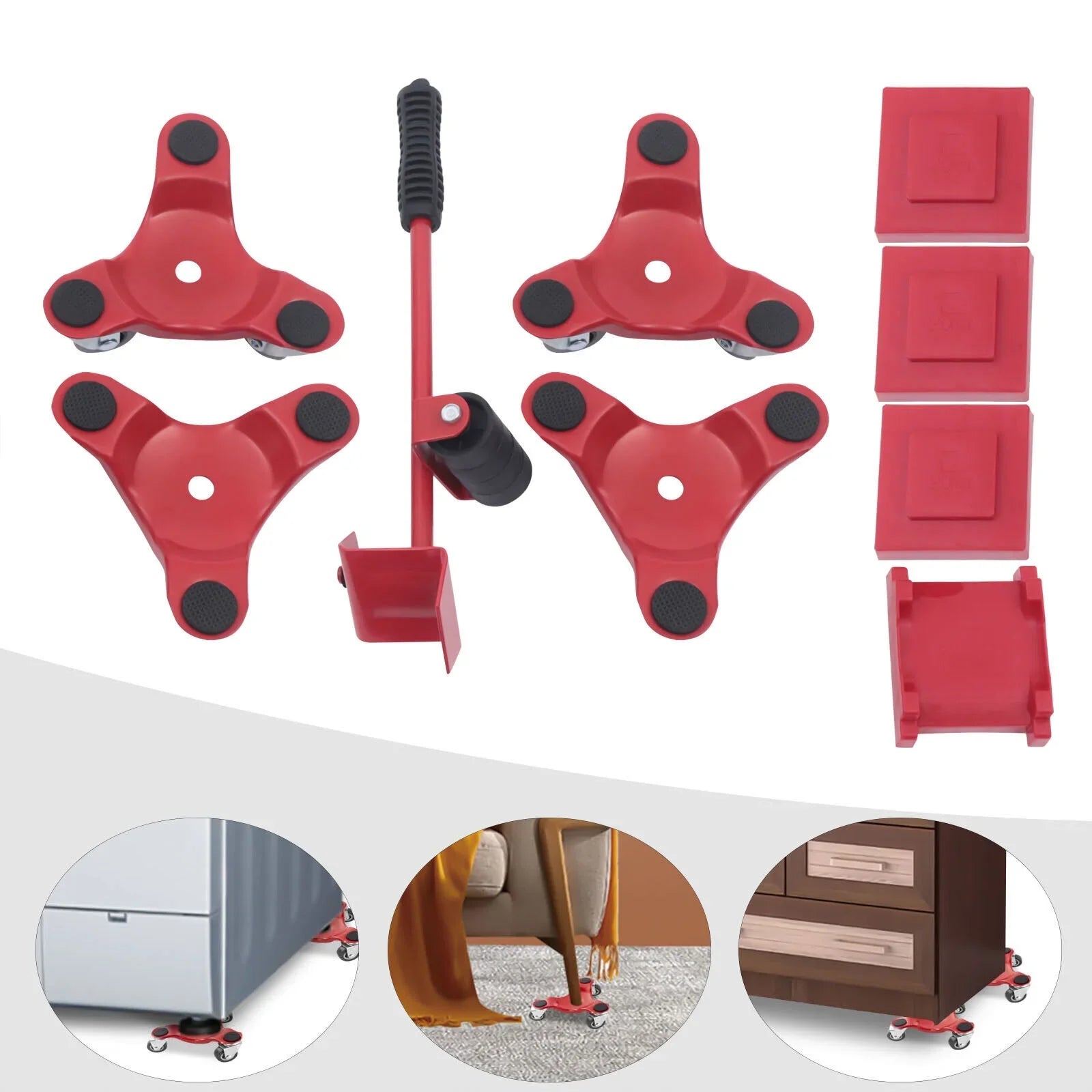 Fichiouy Furniture Mover Dolly Alloy Steel Furniture Mover Kit with Universal Wheel Red