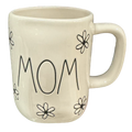 Rae Dunn MOM Ivory Ceramic Mug Black LL Letters Black Daisys 16 oz dishwasher safe may get hot in Microwave Mother's Day