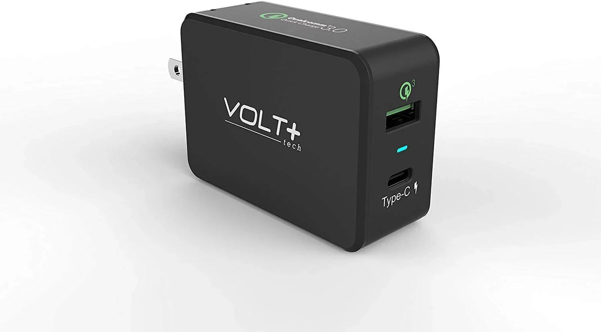 Professional 33W QC 3.0 Compatible with Xperia XA/P/Z5/Z3/Z3v/Z2/E5 Quick Adaptive Fast Charge 3.0 with Folding Blade Plus Both MicroUSB/Type-C Cables [Black/UL Certified]
