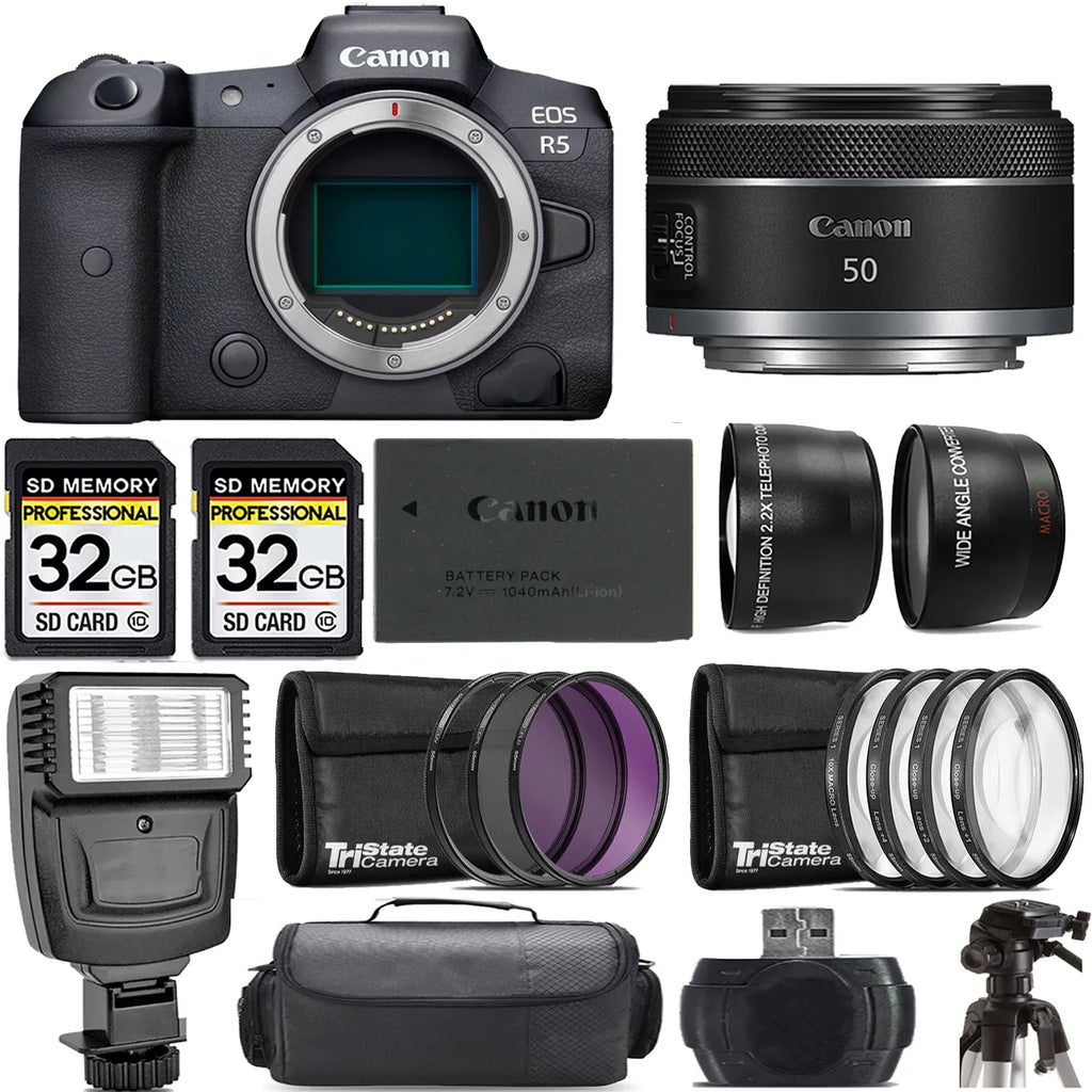EOS R5 Mirrorless Camera +50mm f/1.8 STM Lens +Flash- Kit