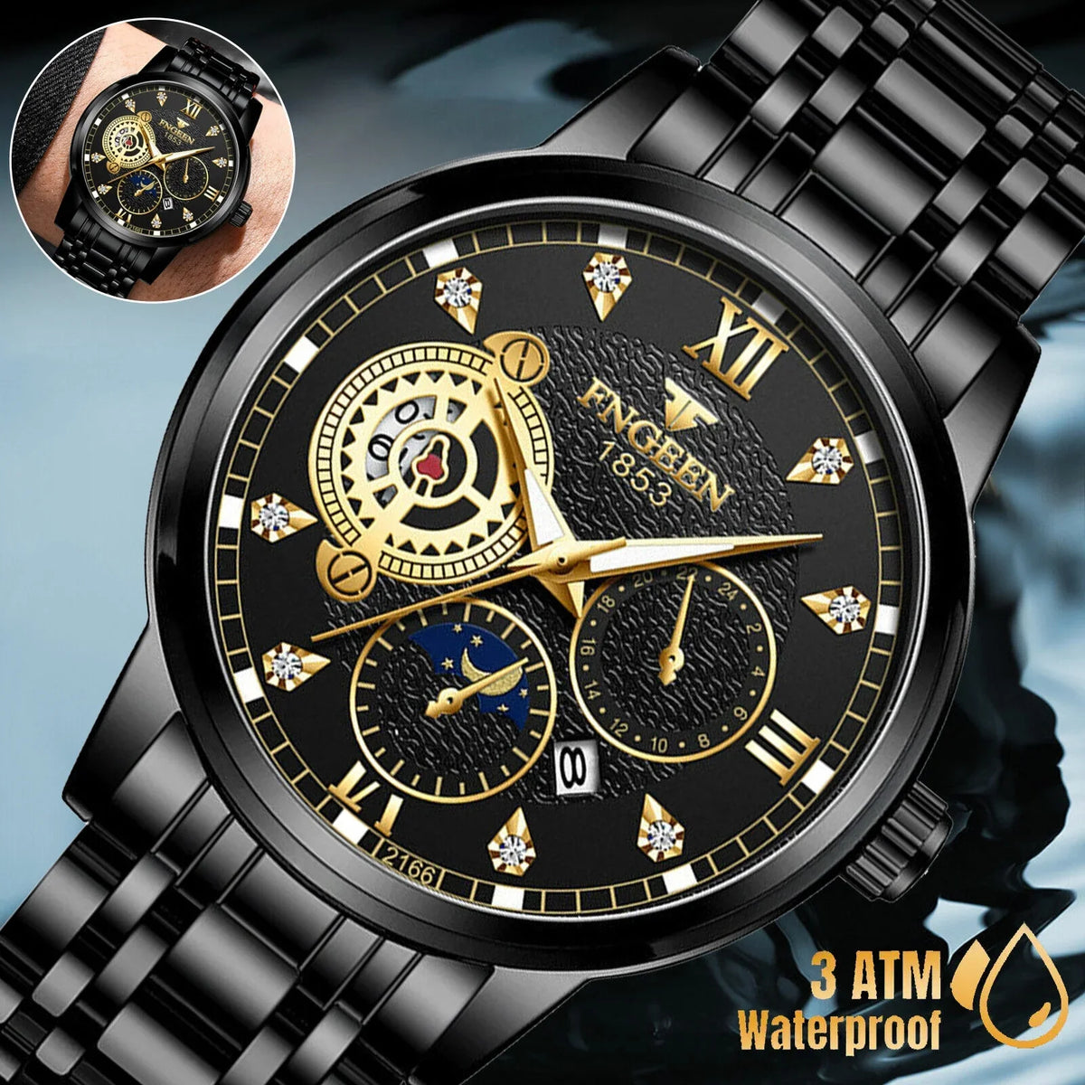 Liquid Men's Watch Stainless Steel Quartz Luminous Classic Wristwatch Luxury