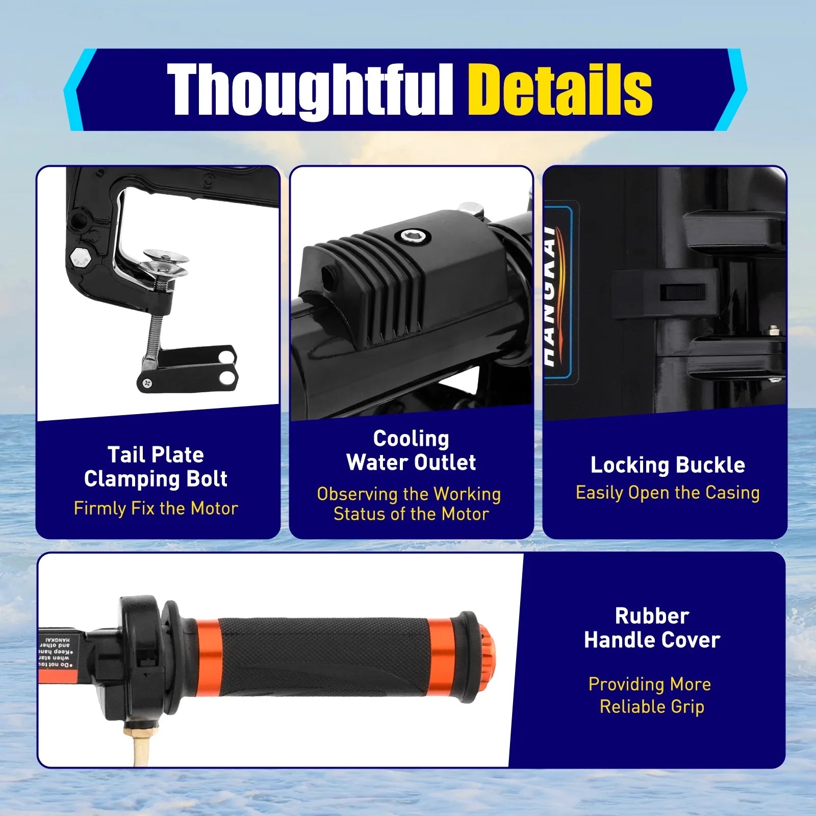 2 Stroke 3.6 Gasoline Outboard Motor, 55cc Fishing Boat Engine with Fluid Cooling System Clutch Control Black
