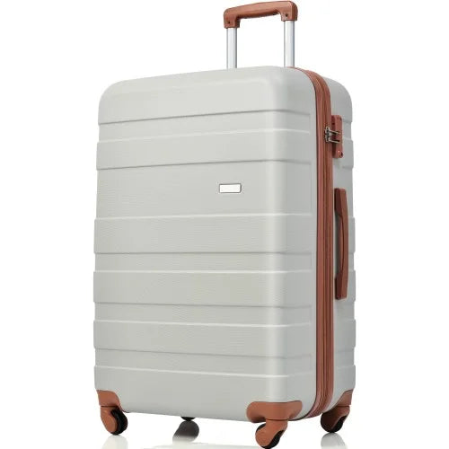 Luggage Sets New Model Expandable ABS Hardshell 3pcs Clearance Luggage Hardside Lightweight Sturdy Suitcase sets Spinner Wheels Suitcase with TSA Lock 20''24''28''( Light Grey and Brown)
