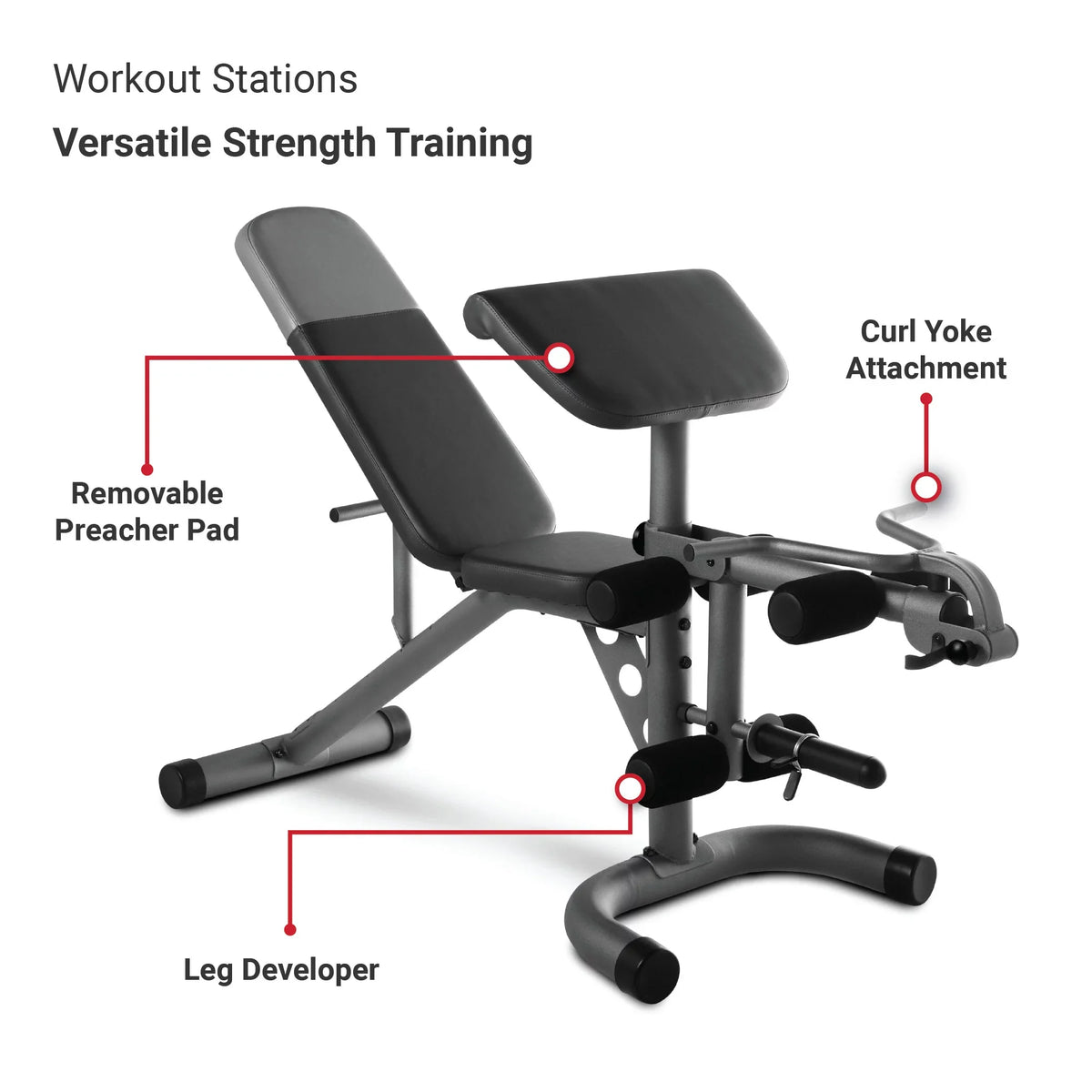 Weider XRS 20 Adjustable Olympic Bench with Removable Preacher Pad, 610 Lb. Weight Limit