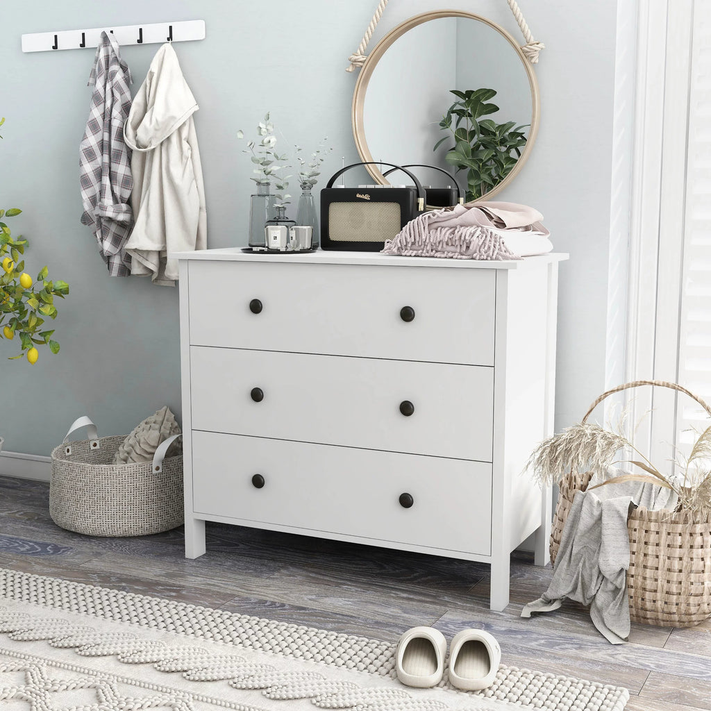 Denhour DH BASIC Transitional 34-inch Wide 3-Drawer Neutral Youth Dresser by White Marble