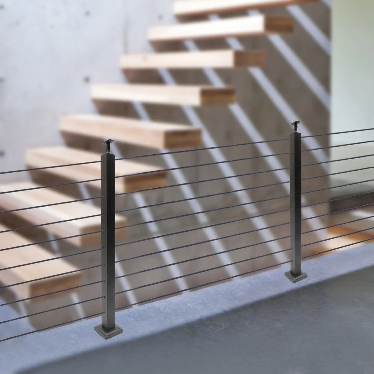Stainless Steel Cable Railing Post Square Fence Post Level Two Sides Pre-Drilled for Wood Concrete Level Deck Cable Railing System 36''x2''x2''