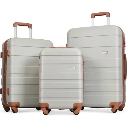 Luggage Sets New Model Expandable ABS Hardshell 3pcs Clearance Luggage Hardside Lightweight Sturdy Suitcase sets Spinner Wheels Suitcase with TSA Lock 20''24''28''( Light Grey and Brown)