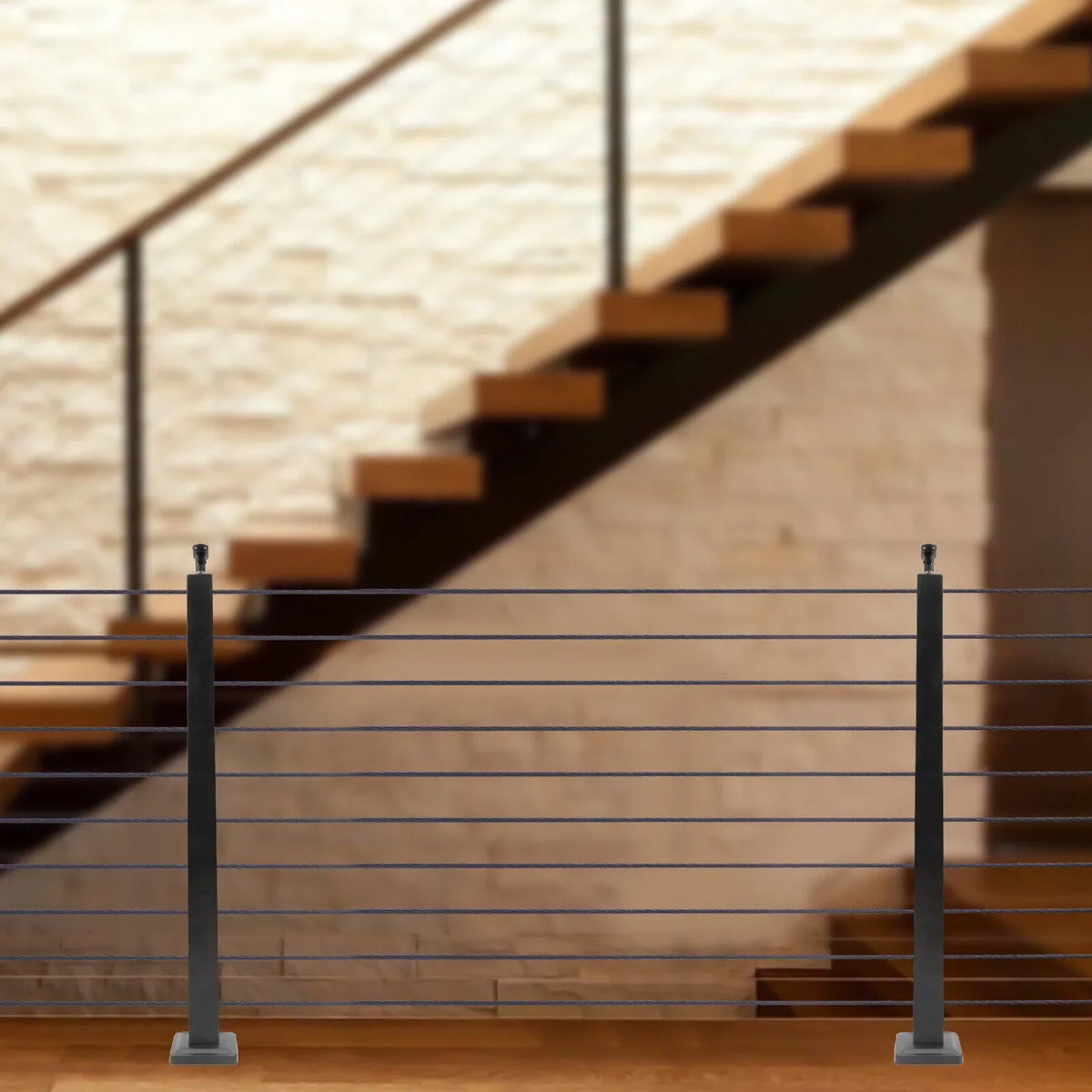 Stainless Steel Cable Railing Post Square Fence Post Level Two Sides Pre-Drilled for Wood Concrete Level Deck Cable Railing System 36''x2''x2''