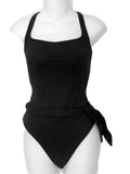 La Blanca Womens Black 1 Piece Swim & Bathing Suit with Tie Waist 12