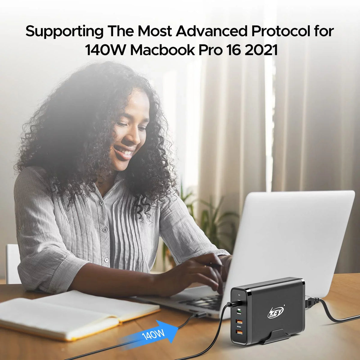 Key Power 245W USB C Charger Station, 140W PD 3.1 GaN Type C Power Adapter with 4Port Fast Charge for Macbook Air/ Pro 16", XPS, iPad, iPhone, Galaxy, Steam Deck