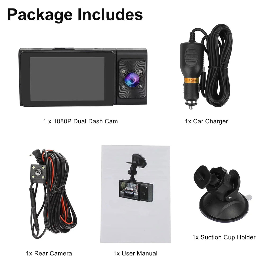 Dash Cam Front and Rear, TSV 3 Channel Dual Dash Camera, 1080P Car Camera DVR Backup Cam with Night Vision, G-Sensor