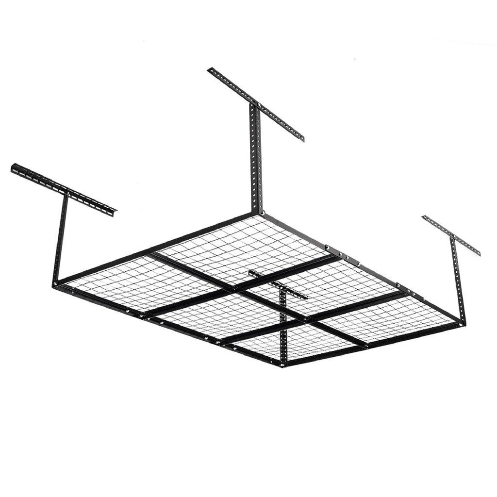 Titan Attachments 4' x 6' Overhead Garage Storage Rack, 20" to 41" Adjustable Height, Ceiling Mount Organization System, Metal Wire Grid with 500 LB Loading Capacity, Storage for Bikes Equipment Bins