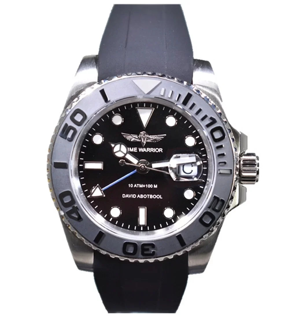Time Warrior Men's GMT Watch, Black Dial, 316L Case, Silicone Band - Light Black Bezel, , Sapphire Glass, Swiss Quartz Movement, Men's Pro Diver Watch